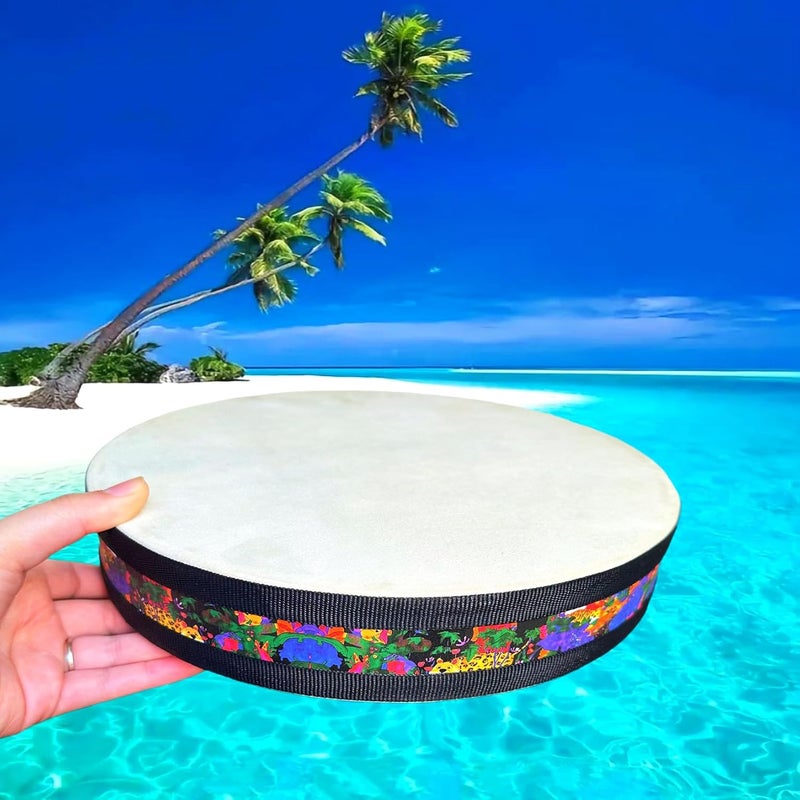 RUOSWTE 10'' Handmade Wooden Sheepskin Ocean Drum Simulates the Sound of Ocean Waves, Healing Instrument for Meditative Recreation, Yoga Meditation, Relaxation and Stress Release. - Image 5